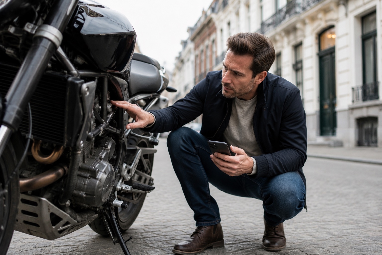 Expert inspecteert een motor voor een opkoopschatting in Brussel